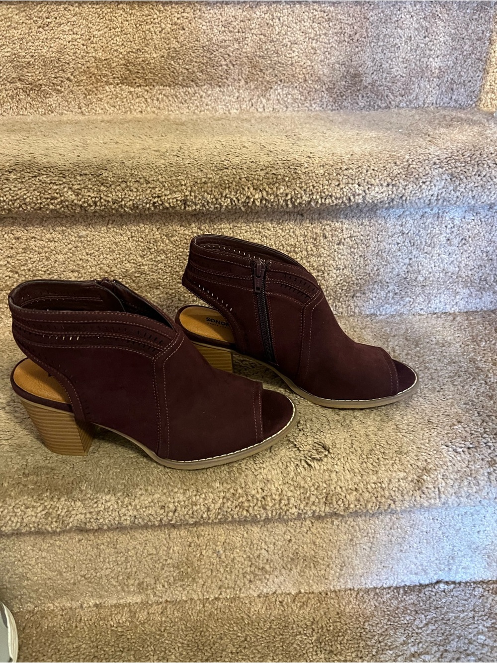 SONOMA Burgundy Open-Toe Block Heel Booties - Picture 2 of 4